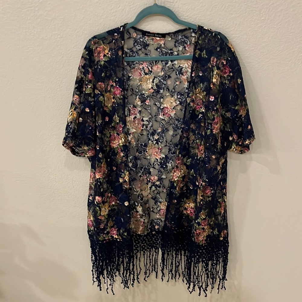 Sheer Floral short sleeve lace Throw over